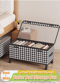 Under Bed Storage Box With Wheels Handles Clear Window Houndstooth Pattern Printed Large Capacity Rolling Clothes Storage Bins For Clothes Bedding Shoe Toy