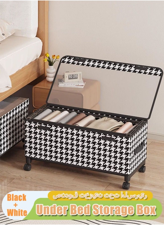 Generic - Under Bed Storage Box With Wheels Handles Clear Window Houndstooth Pattern Printed Large Capacity Rolling Clothes Storage Bins For Clothes Bedding Shoe Toy - Image 1