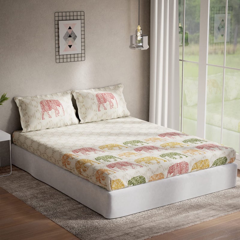 DDECOR Live beautiful DDECOR Indian Hues 100 Cotton Double Bedsheet with 2 Pillow Covers Yellow 