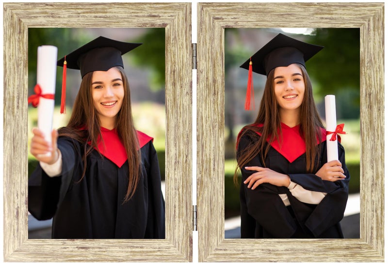 Double Photo Picture Frame 6 x 4 Ash Holds 2 Photographs Twin Hinged 6x4 10 x 15 cm Brown Frames 6x4 Photo Frames 4x6 Photo Collage Gallery Display