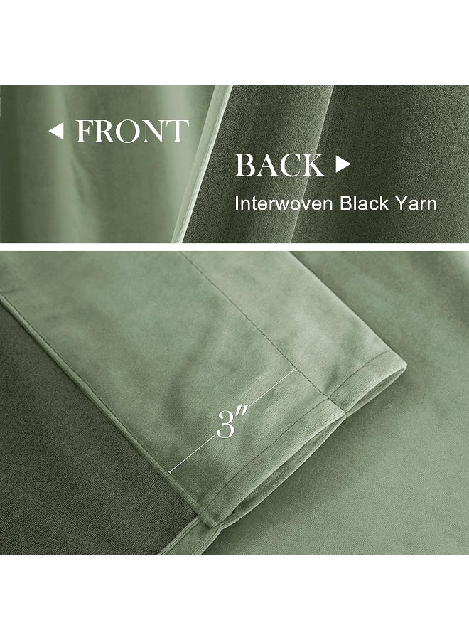Lazzzy Blackout Velvet Curtains Green 84 inch Thermal Insulated Drapes for Dinning Room Darkening Window Treatment Rod Pocket Home Decor Living Room Set of 2 Panels Sage Green - Image 2