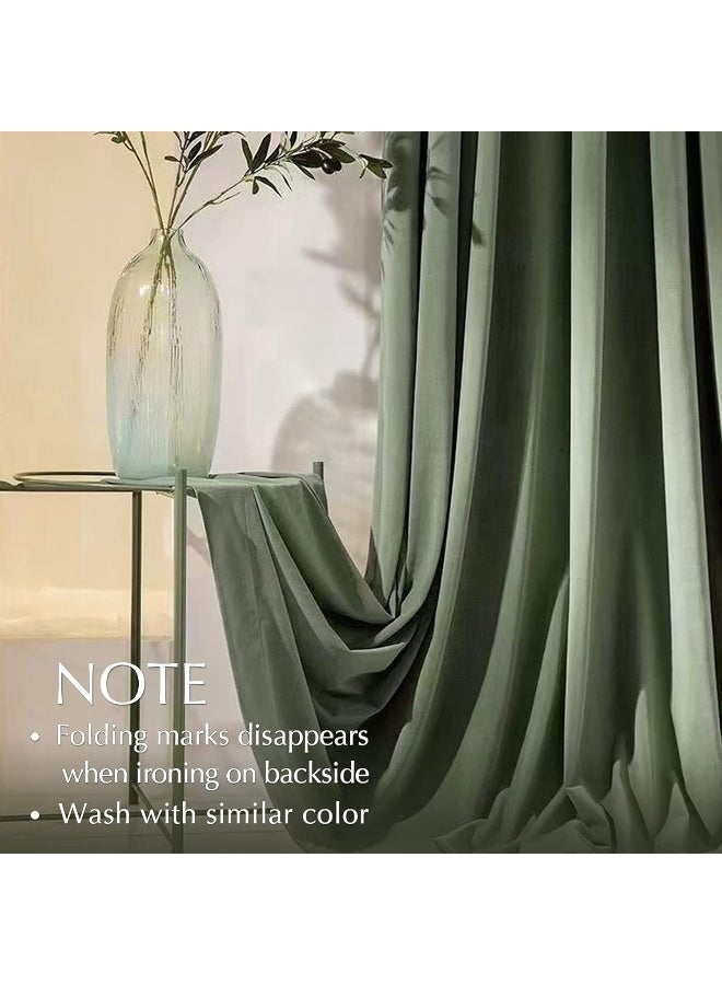 Lazzzy Blackout Velvet Curtains Green 84 inch Thermal Insulated Drapes for Dinning Room Darkening Window Treatment Rod Pocket Home Decor Living Room Set of 2 Panels Sage Green - Image 4