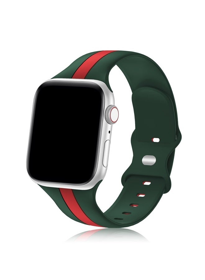 Seizehe Designer Sport Band Compatible with Apple Watch iWatch Bands 42mm 44mm 45mm 49mm Men Women, Soft Silicone Strap Wristbands for Apple Watch Series 8/7/6/5/4/3/2/1/SE/Ultra [Army Green Red,42mm 44mm 45m - Image 1