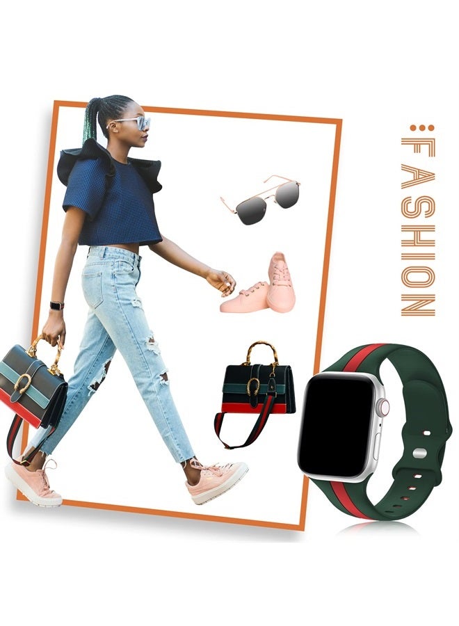 Seizehe Designer Sport Band Compatible with Apple Watch iWatch Bands 42mm 44mm 45mm 49mm Men Women, Soft Silicone Strap Wristbands for Apple Watch Series 8/7/6/5/4/3/2/1/SE/Ultra [Army Green Red,42mm 44mm 45m - Image 5
