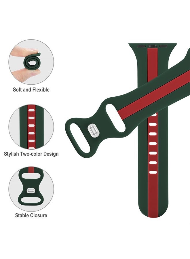 Seizehe Designer Sport Band Compatible with Apple Watch iWatch Bands 42mm 44mm 45mm 49mm Men Women, Soft Silicone Strap Wristbands for Apple Watch Series 8/7/6/5/4/3/2/1/SE/Ultra [Army Green Red,42mm 44mm 45m - Image 2