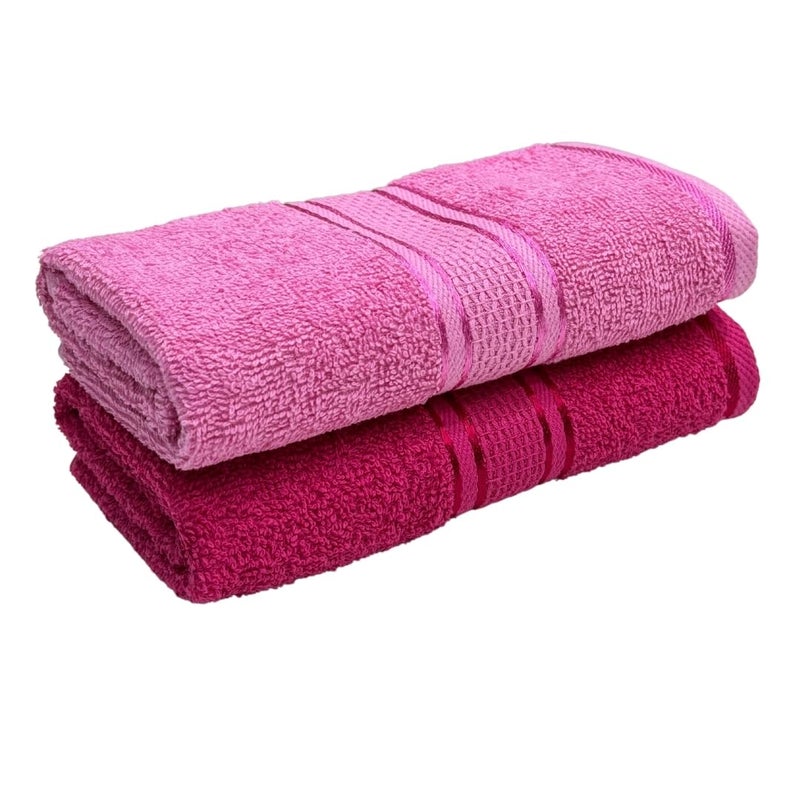 STAMIO مجموعة من منشفتين من قطن STAMIO 425 GSM، 40 × 60 سم للرجال، النساء، المنزل، الصالة الرياضية، حوض الغسيل | ناعمة، ماصة، سريعة الجفاف، بحجم كامل | حافة حريرية، وردي فاتح وماغنتا - Image 1