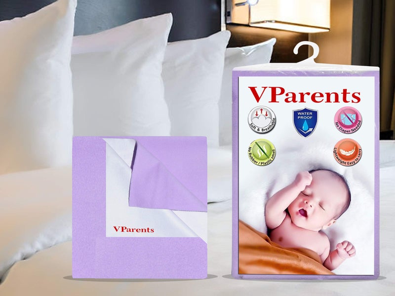 VParents Chubby Cheeks Water Proof Baby Bed Protector Reusable Dry Sheet (Purple) (Medium) (70 X 100) - Image 4