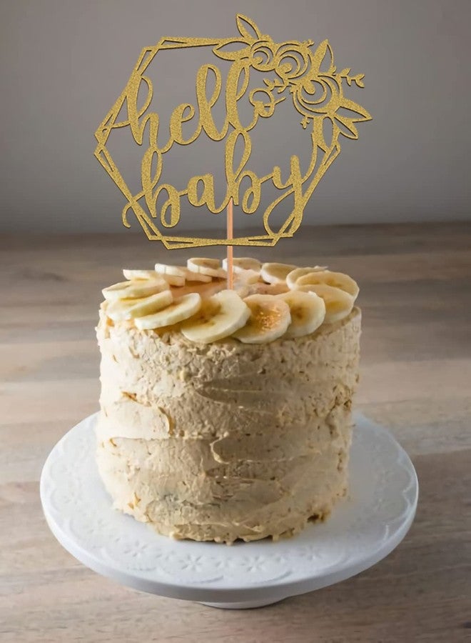 AHAORAY MYAMPED Hello Baby Cake Topper - Gold, 1 Count, 8.6 x 5.9 inches, Non-Edible, Baby Shower - Image 2