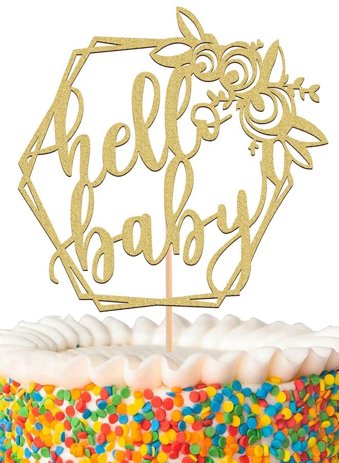 AHAORAY MYAMPED Hello Baby Cake Topper - Gold, 1 Count, 8.6 x 5.9 inches, Non-Edible, Baby Shower - Image 1