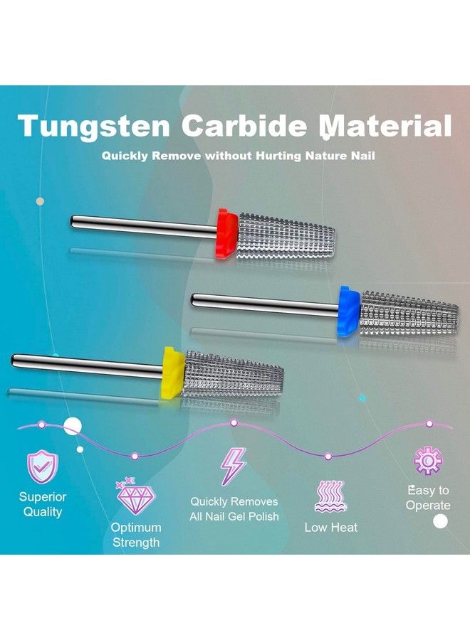 Depvko 3Pcs Carbide 5 In 1 Nail Drill Bit Set Two Way Rotate Use For Both Left And Right Handed Xf， F， M 3/32 Inches Brocas Para Drill Nails For Acrylic Nail Gel Fast Remove - Image 3