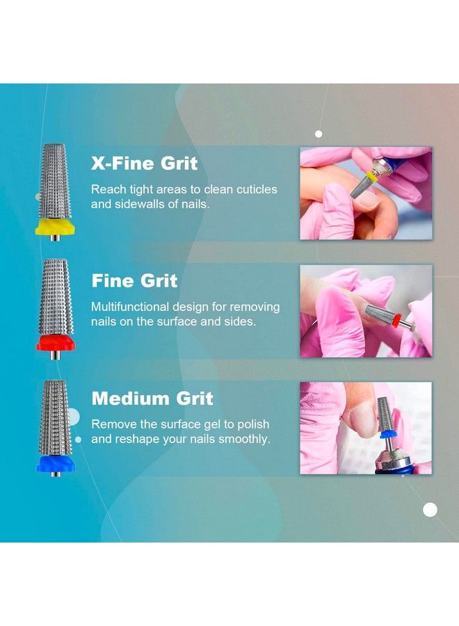 Depvko 3Pcs Carbide 5 In 1 Nail Drill Bit Set Two Way Rotate Use For Both Left And Right Handed Xf， F， M 3/32 Inches Brocas Para Drill Nails For Acrylic Nail Gel Fast Remove - Image 5