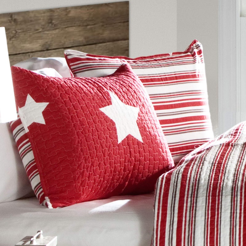 Lush Decor Star Quilt - Reversible 2 Piece Pattern Striped Bedding Set with Pillow Sham - Twin - Red - Image 2