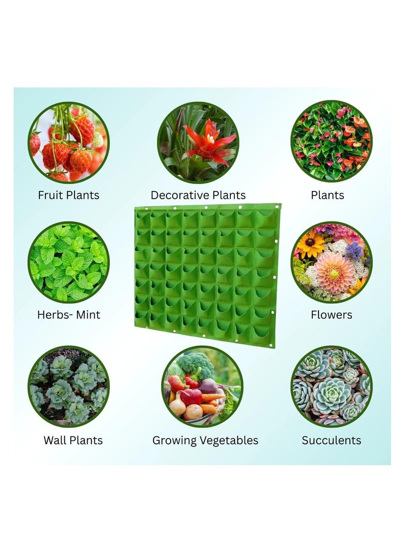 Generic Non Woven Felt Cloth Pocket Planter Bag, Colour - Green, Dimension: 100 CM Length X 100 CM Width, 56-pocket bag, Vertical Planter Pockets for Herbs, Flowers, Vegetables, Succulents  - Image 2