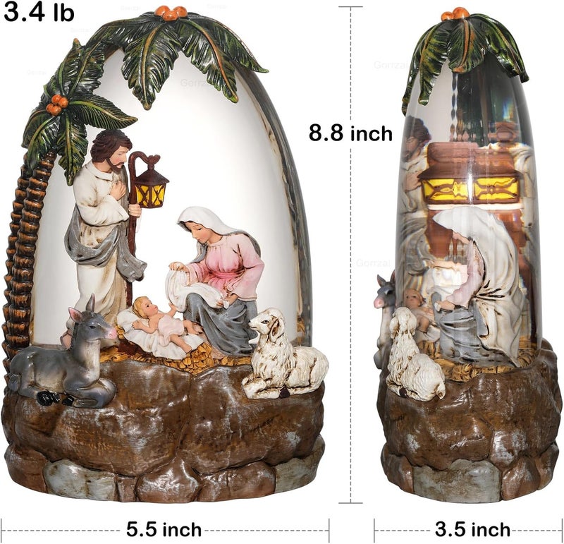 Gorrzai Nativity Snow Globe Lantern, Lighted Decorations Indoor with Music Timer Swirling Glitter, Light Up Musical Snowglobe Home Decor, USB or Battery Operated - Image 5