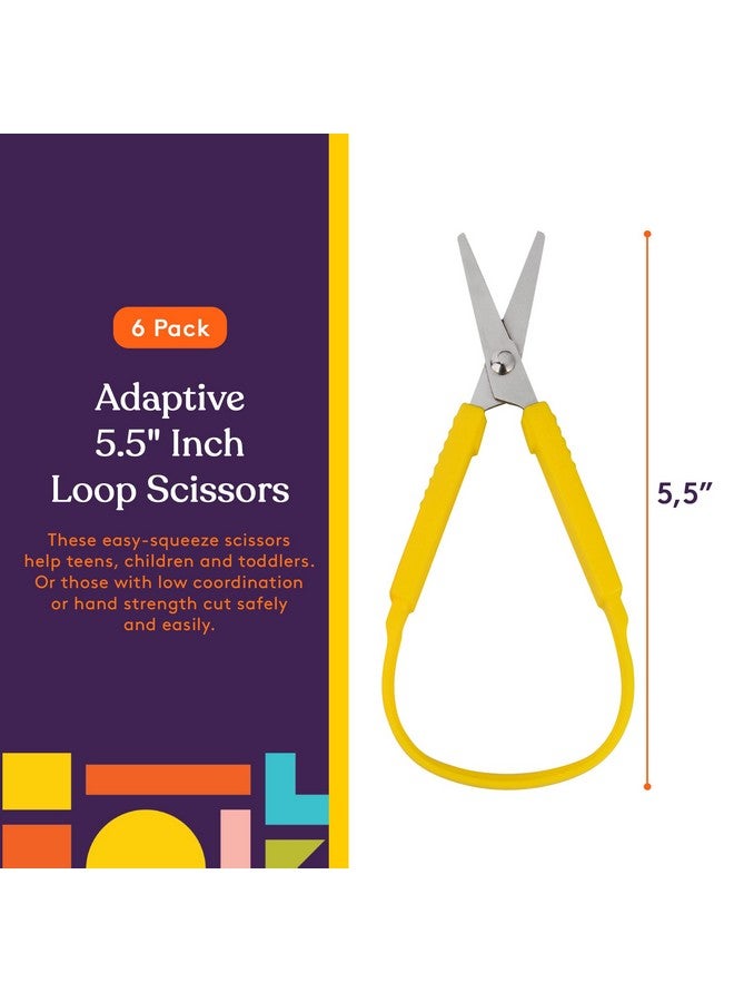 Special Supplies Mini Loop Scissors For Children And Teens And 5.5" Inches (6-Pack) Colorful Looped, Adaptive Design, Right And Lefty Support, Small, Easy-Open Squeeze Handles, For Special Needs  - Image 2