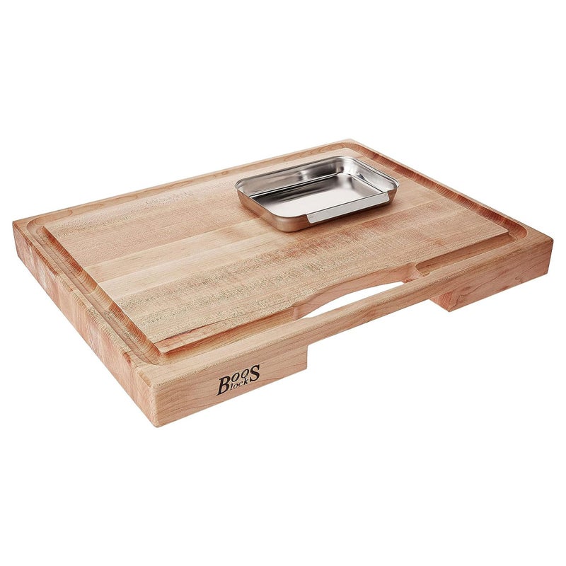 John BOOS John Boos Boos Block Newton Prep Master Reversible Wood Cutting Board with Juice Groove and Pan 225Inch Thickness 24 x 18 x 2 14 Maple 