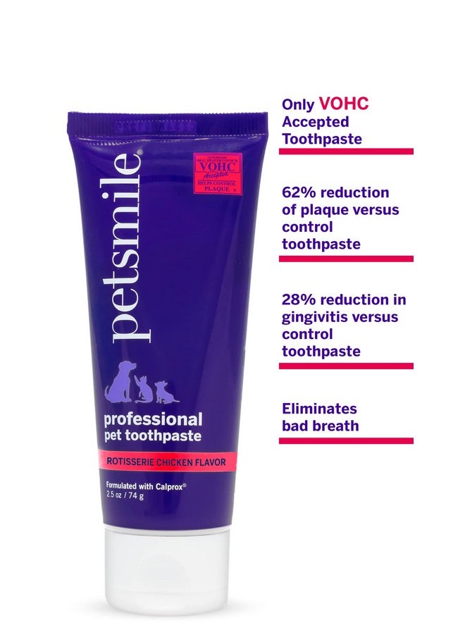 petsmile Professional Pet Tooth Brushing Kit  Cat & Dog Toothbrush & Toothpaste  Control Plaque, Tartar & Bad Breath  Vohc Accepted Toothpaste  Teeth Cleaning Supplies (Rotisserie Chicken, 2.5 Oz)  - Image 3