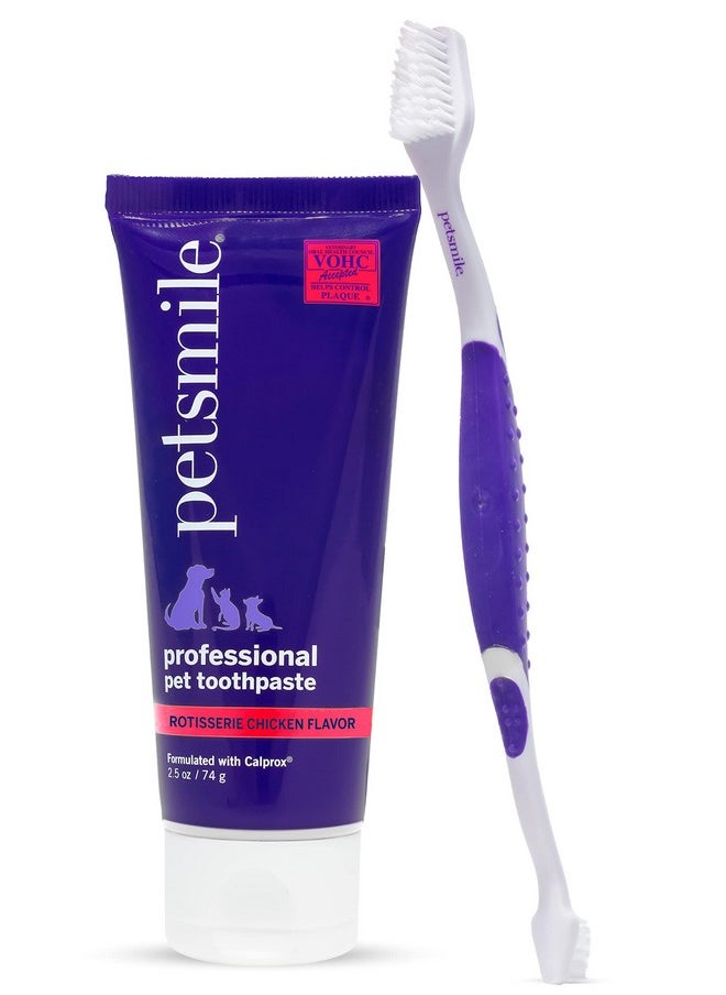 petsmile Professional Pet Tooth Brushing Kit  Cat & Dog Toothbrush & Toothpaste  Control Plaque, Tartar & Bad Breath  Vohc Accepted Toothpaste  Teeth Cleaning Supplies (Rotisserie Chicken, 2.5 Oz)  - Image 1