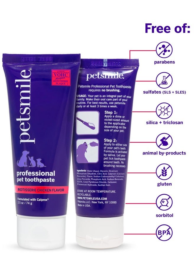 petsmile Professional Pet Tooth Brushing Kit  Cat & Dog Toothbrush & Toothpaste  Control Plaque, Tartar & Bad Breath  Vohc Accepted Toothpaste  Teeth Cleaning Supplies (Rotisserie Chicken, 2.5 Oz)  - Image 2