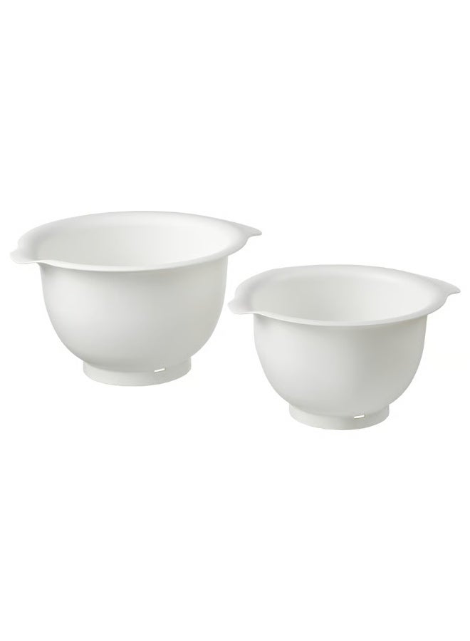 IKEA (IKEA) طقم أواني خلط VISPAD من ايكيا – قطعتان (2.3 ل و3.7 ل) بلون أبيض – قاعدة مطاطية وصنبور صب، آمنة للميكروويف، الفريزر، وغسالة الأطباق - Image 1