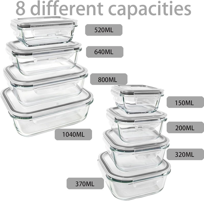 Magic Park 8 Pack Glass Food Storage Containers with Airtight Lids Meal Prep Containers Portion Airtight Glass Bento Boxes for Lunch, for Microwave, Freezer and Dishwasher (8, Blue) - Image 5