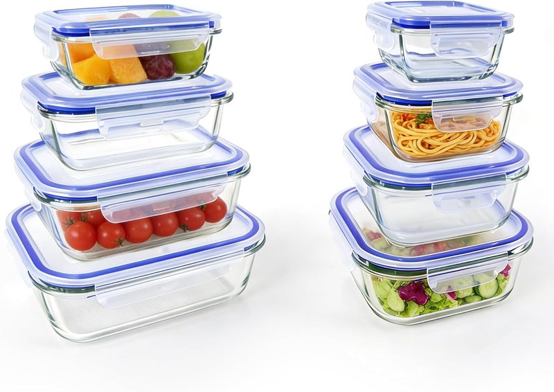 Magic Park 8 Pack Glass Food Storage Containers with Airtight Lids Meal Prep Containers Portion Airtight Glass Bento Boxes for Lunch, for Microwave, Freezer and Dishwasher (8, Blue) - Image 1