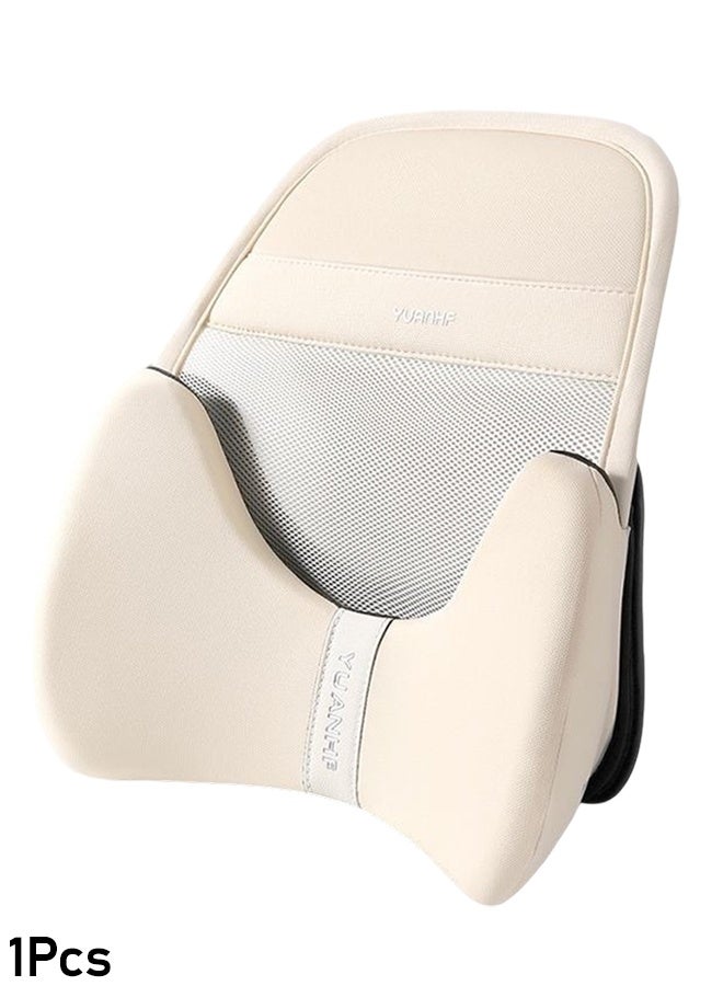 وسادة دعم أسفل الظهر للسيارة من رغوة الذاكرة (Memory Foam) مع شبكة مسامية بتصميم قرص العسل، دعم مريح للخصر، غطاء قابل للإزالة، حزام قابل للتعديل، مناسبة لمقاعد السيارات وكراسي المكاتب والسفر، لون بيج - Image 1