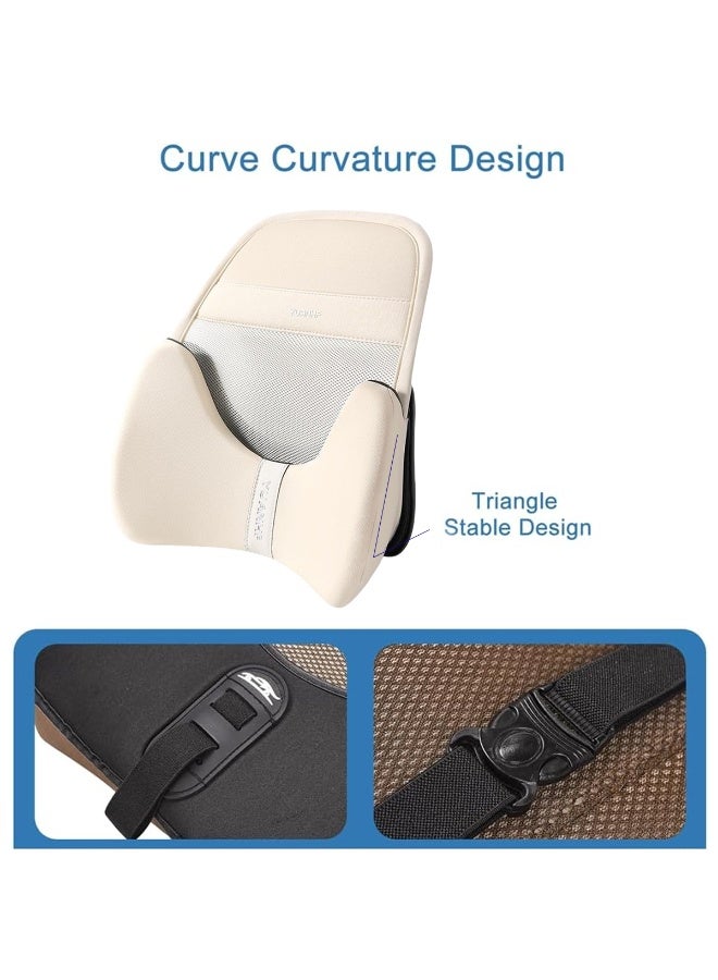 وسادة دعم أسفل الظهر للسيارة من رغوة الذاكرة (Memory Foam) مع شبكة مسامية بتصميم قرص العسل، دعم مريح للخصر، غطاء قابل للإزالة، حزام قابل للتعديل، مناسبة لمقاعد السيارات وكراسي المكاتب والسفر، لون بيج - Image 2