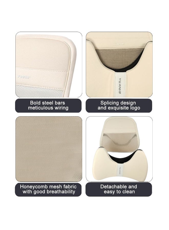 وسادة دعم أسفل الظهر للسيارة من رغوة الذاكرة (Memory Foam) مع شبكة مسامية بتصميم قرص العسل، دعم مريح للخصر، غطاء قابل للإزالة، حزام قابل للتعديل، مناسبة لمقاعد السيارات وكراسي المكاتب والسفر، لون بيج - Image 3
