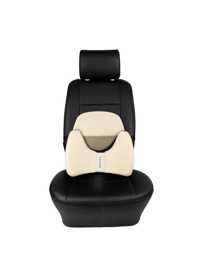 وسادة دعم أسفل الظهر للسيارة من رغوة الذاكرة (Memory Foam) مع شبكة مسامية بتصميم قرص العسل، دعم مريح للخصر، غطاء قابل للإزالة، حزام قابل للتعديل، مناسبة لمقاعد السيارات وكراسي المكاتب والسفر، لون بيج - Image 4