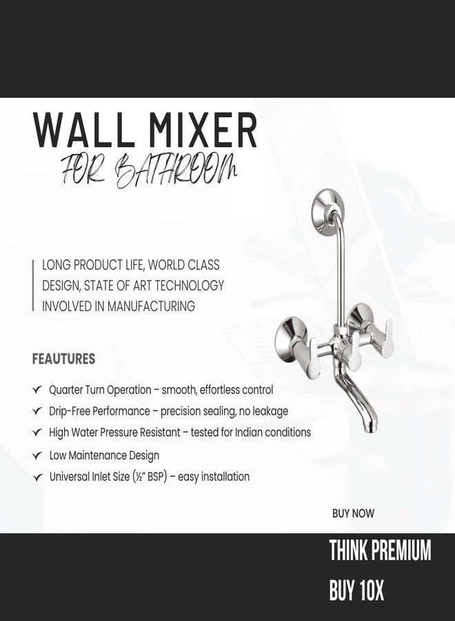 10X Brass Bathroom Wall Mixer EM-02367 Wall Mounted with Provision for Overhead Shower - Image 2