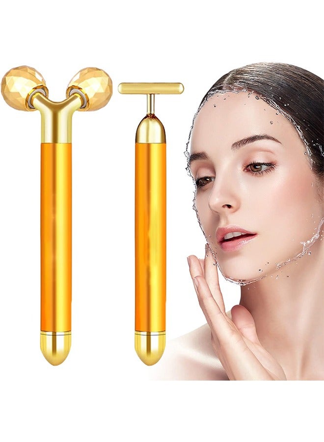general 2-in-1 Electric Face Massager 24k Golden Facial Massager, 3D Roller and T Shape Facial Roller Massager Kit Skin Care Tools - Image 1