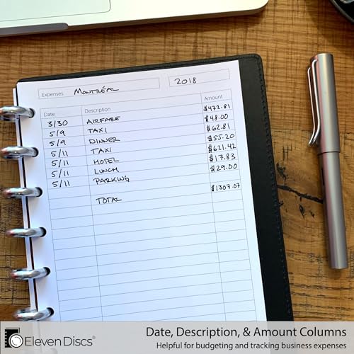 Eleven Discs Discbound Paper, Junior Size Expense Log Sheets - Premium 120gsm Heavyweight Notebook & Planner Refills - 8 Discs, 5.5 x 8.5 in - Punched for Circa, Arc, TUL (50 Sheets) - Image 3