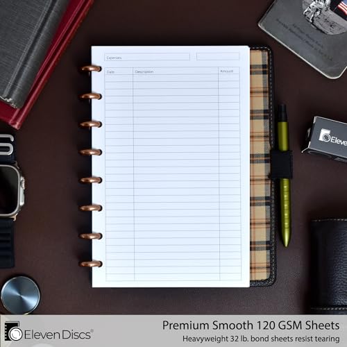 Eleven Discs Discbound Paper, Junior Size Expense Log Sheets - Premium 120gsm Heavyweight Notebook & Planner Refills - 8 Discs, 5.5 x 8.5 in - Punched for Circa, Arc, TUL (50 Sheets) - Image 2
