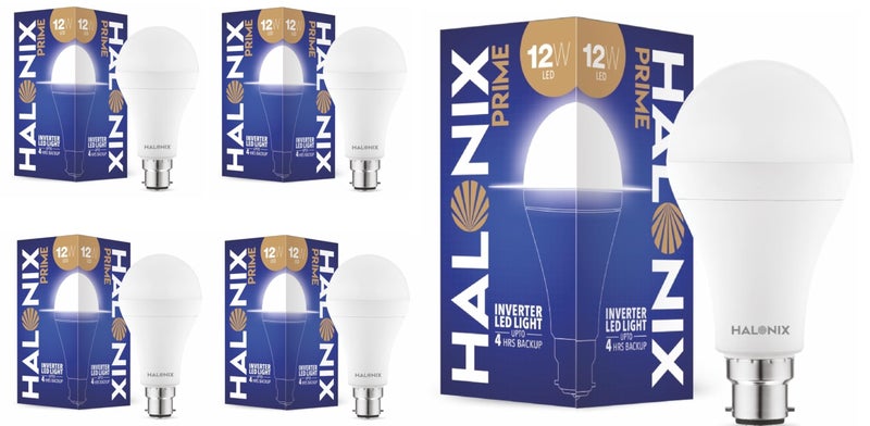 Halonix 12W Rechargeable Emergency Inverter LED Bulb | Emergency Light | Upto 4 Hours Battery | B22D | 1 Year - Warranty (Pack of 5, White) - Image 1