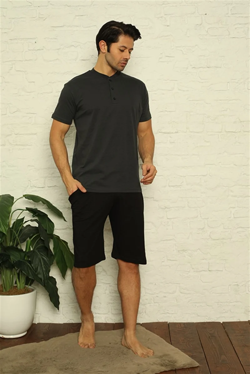 Akbeniz Men's Anthracite 3-Piece Pajamas Set 6824