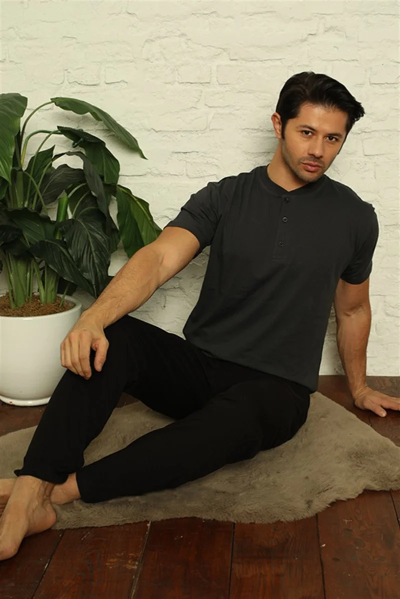 Akbeniz Men's Anthracite 3-Piece Pajamas Set 6824