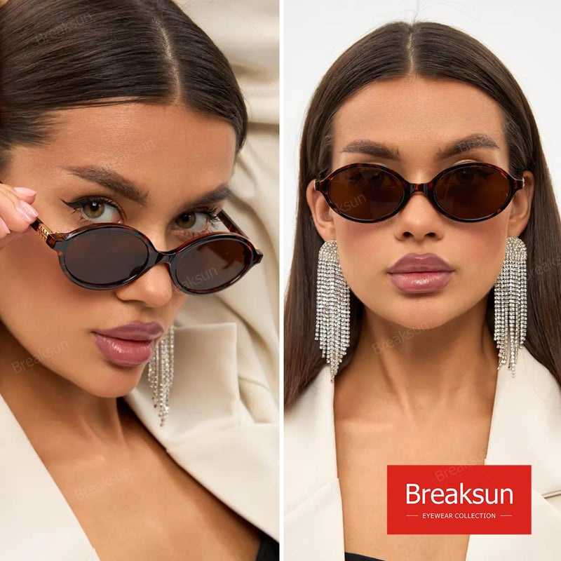 Breaksun Retro Oval Sunglasses for Women Men Trendy Round Sunnies 90s Vintage Style (Tortoise/Brown) - Image 2