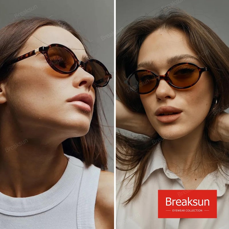 Breaksun Retro Oval Sunglasses for Women Men Trendy Round Sunnies 90s Vintage Style (Tortoise/Brown) - Image 3
