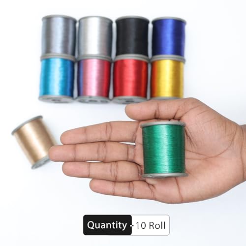 EmbroideryMaterial 0.1MM Thin Multicolor Metallic Zari Thread for Embroidery, Jewellery Making, Sewing – Machine Compatible (Pack of 10 Rolls, 1000 Meter/Roll) - Image 2