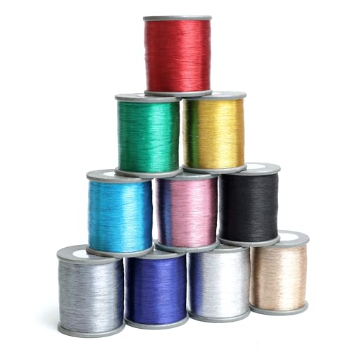 EmbroideryMaterial 0.1MM Thin Multicolor Metallic Zari Thread for Embroidery, Jewellery Making, Sewing – Machine Compatible (Pack of 10 Rolls, 1000 Meter/Roll) - Image 1