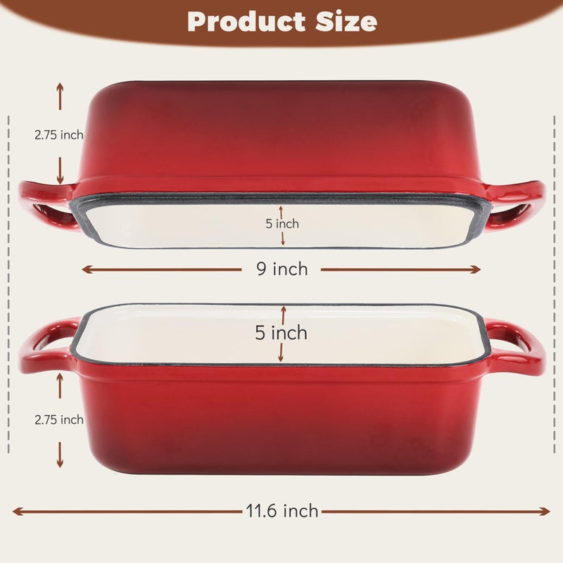 Articasting Cast Iron Bread Loaf Pan with Lid, 2 In 1 Loaf Pans for Baking Bread 9x5, Enameled Bread Pans for Homemade Bread, Sourdough, Even Heating Bread Dutch Oven, Red - Image 2