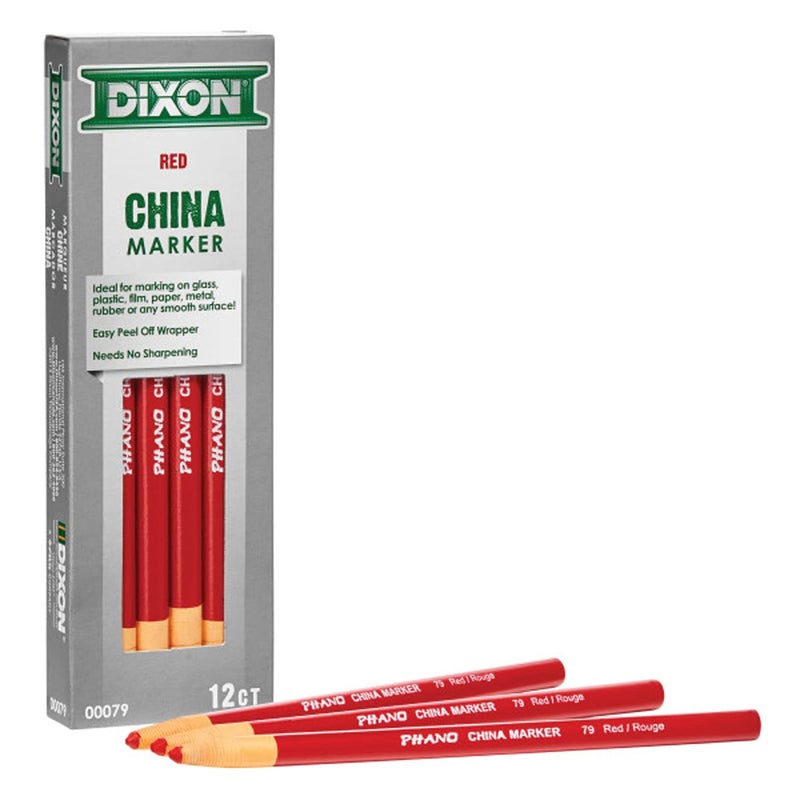 MARSHALLTOWN Dixon Industrial Phano Peel-Off China Marker Pencils, Red, 12-Pack (00079) - Image 1