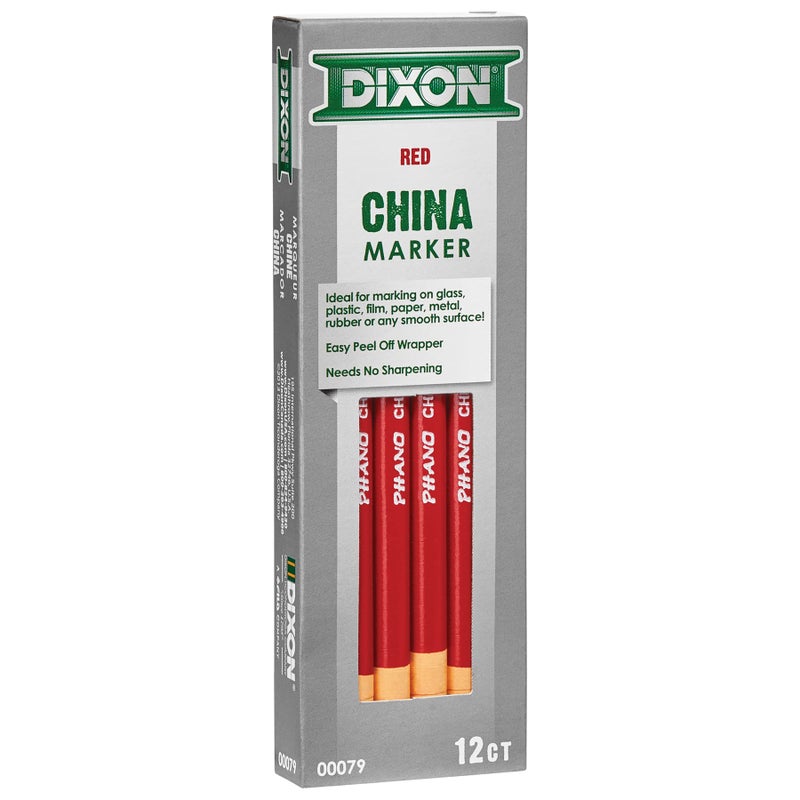 MARSHALLTOWN Dixon Industrial Phano Peel-Off China Marker Pencils, Red, 12-Pack (00079) - Image 2