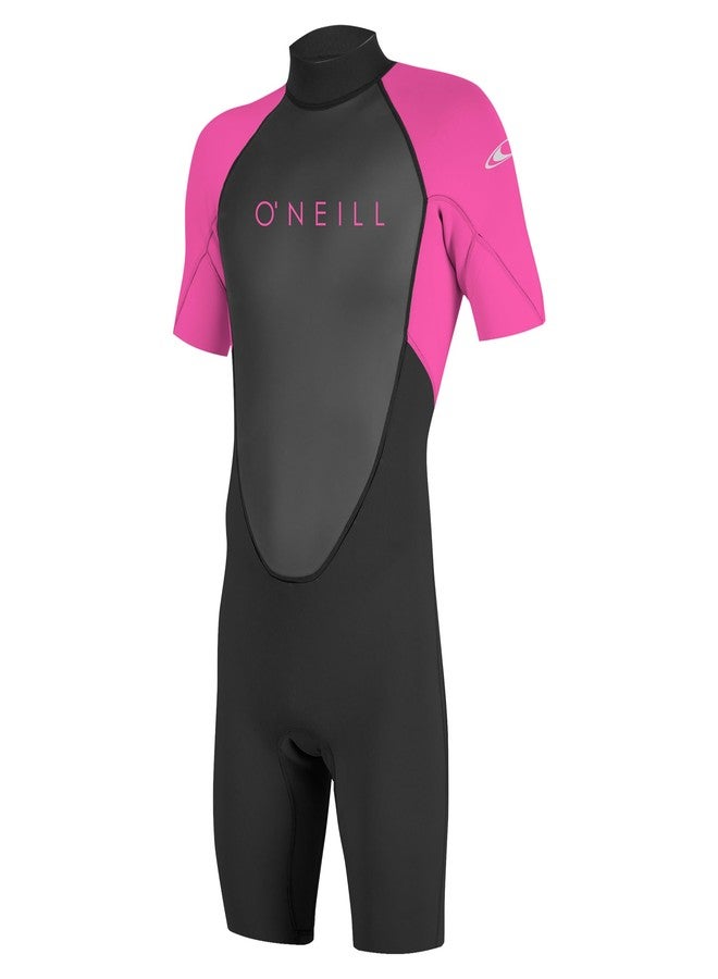 O'Neill Youth Reactor-2 2mm Back Zip Short Sleeve Spring Wetsuit, Black/Berry, 4 - Image 1