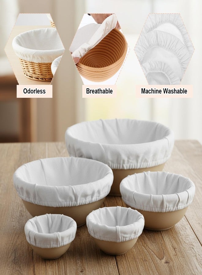 WJIAAA Reusable Linen Bowl Covers, 5Pcs 12/10/8/6/4 Inch Banneton Liner, Elastic Food Storage Covers for Bread Proofing, Sourdough Cover for Proofing, Bread Basket Liner Long-Freshness, Lids Storage - Image 5
