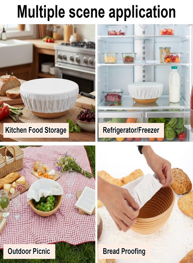 WJIAAA Reusable Linen Bowl Covers, 5Pcs 12/10/8/6/4 Inch Banneton Liner, Elastic Food Storage Covers for Bread Proofing, Sourdough Cover for Proofing, Bread Basket Liner Long-Freshness, Lids Storage - Image 4