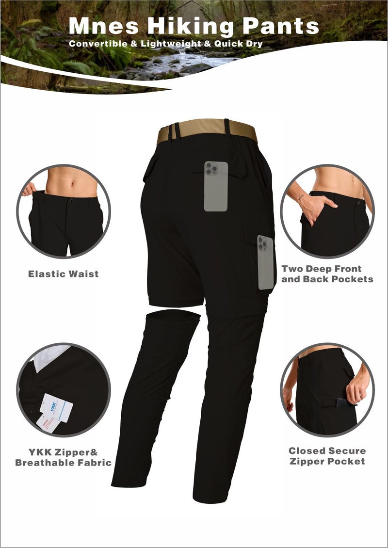 LINLANG EN Mens Hiking Pants Lightweight Quick Dry Cargo Pants Convertible Zip Off Waterproof Travel Fishing Climbing Camping Outdoor Work Pants for Men-Black-34-M - Image 3