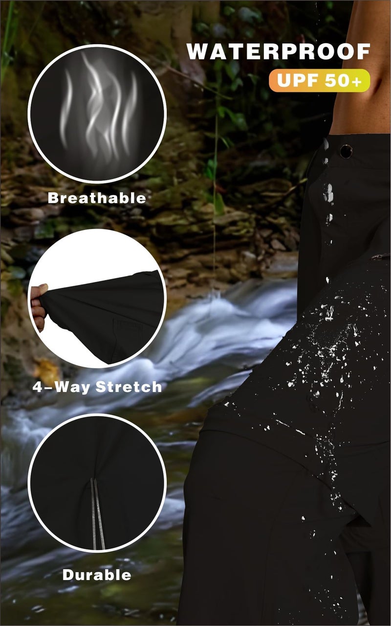 LINLANG EN Mens Hiking Pants Lightweight Quick Dry Cargo Pants Convertible Zip Off Waterproof Travel Fishing Climbing Camping Outdoor Work Pants for Men-Black-34-M - Image 4