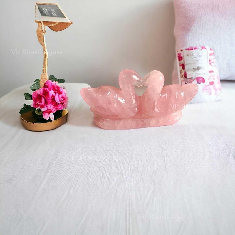 Certified Natural Rose Quartz Crystal Healing Gems for Love Reiki Energy Health Meditation Emotional Heart Chakra Gifting Wellness Rose Quartz Love Birds Swan  - Image 4
